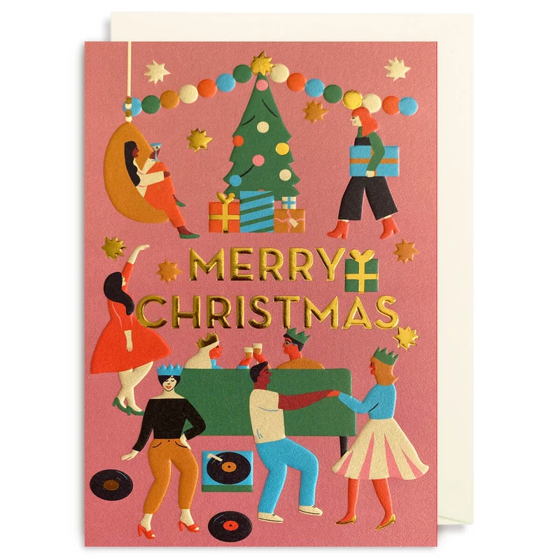 Merry Christmas Party Greetings Card by Naomi Wilkinson for Lagom Design