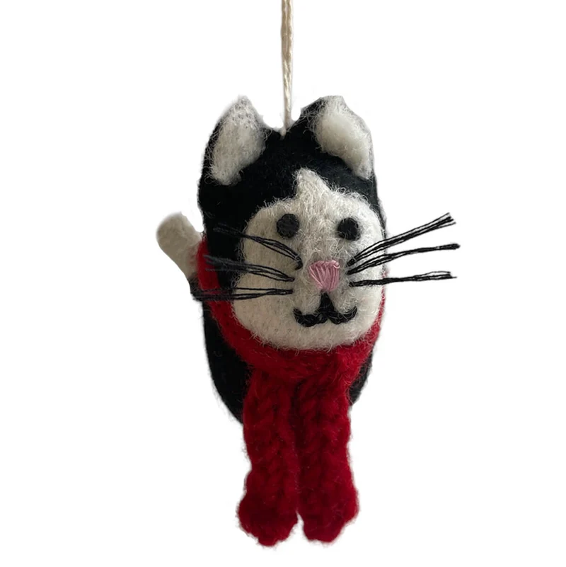 Mini Black Cat With Scarf Hanging Christmas Decoration by Amica