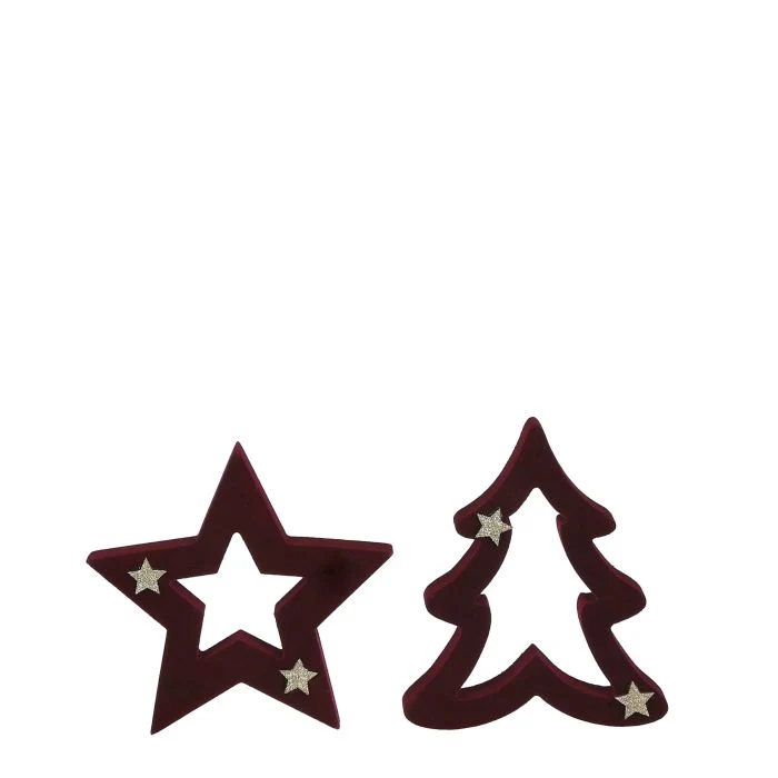 Stjärna och julgran i vinröd velour