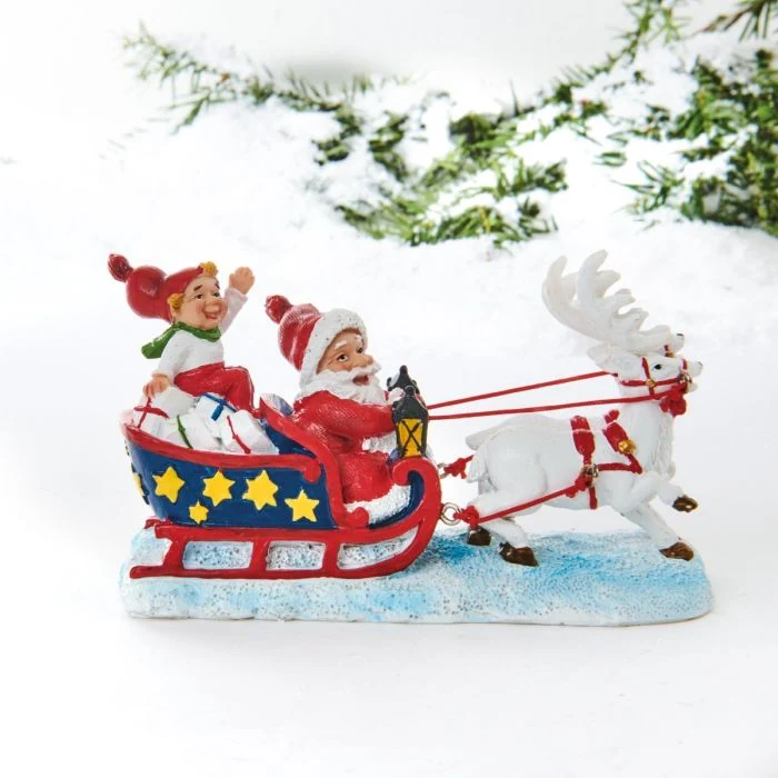 Jultomte med tomtenisse på släde liten