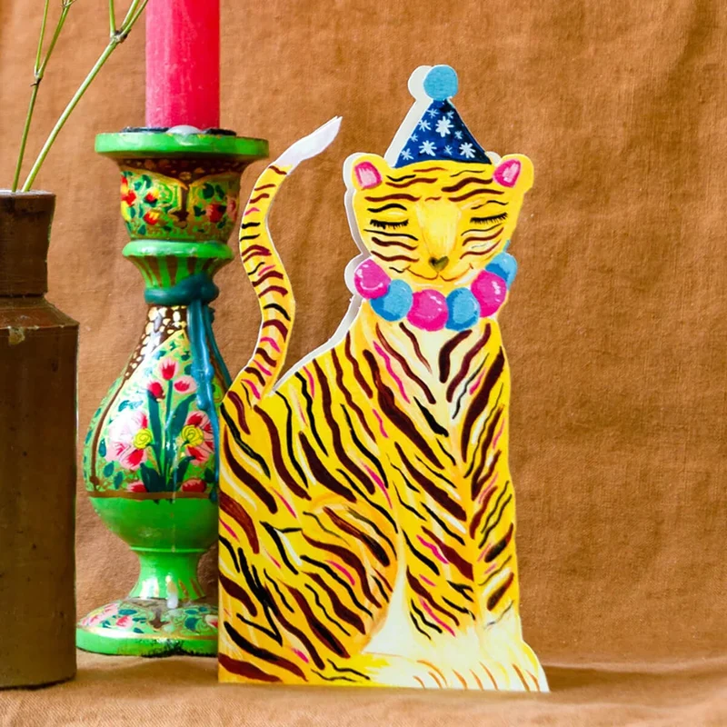 Party Tiger Die-Cut Birthday Greetings Card by Hutch Cassidy