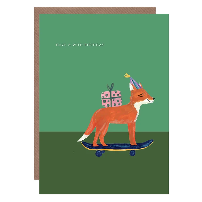 Fox On Skateboard Birthday Greetings Card by Hutch Cassidy