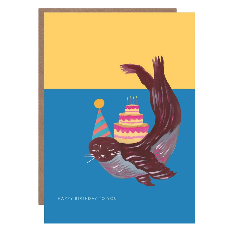 Sea Lion & Cake Birthday Greetings Card by Hutch Cassidy