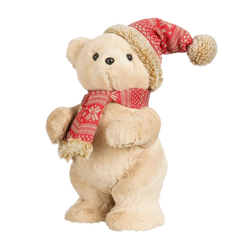 Bamse med strikhue og halstørklæde 33 cm høj