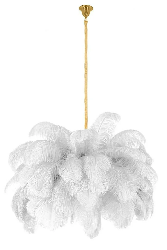MOOSEE hängande lampa TIFFANY 135 vit mässing / naturliga fjädrar