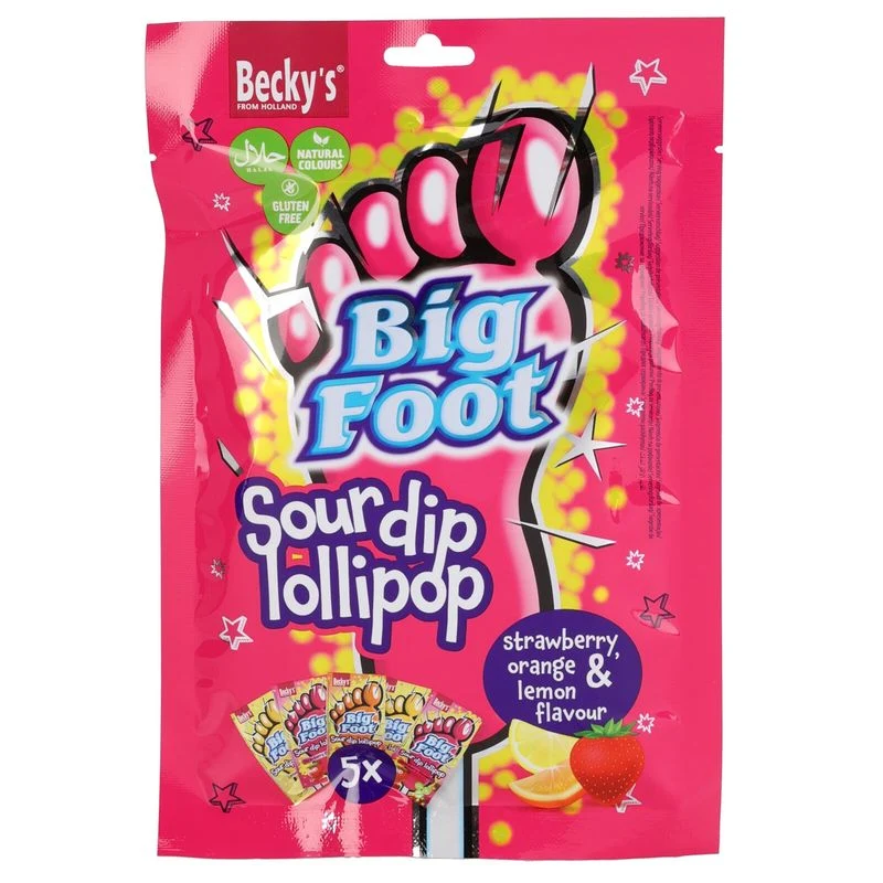Becky's Big Foot Sour Dip Lollipop 5pk | Kjærlighet med surt pulver