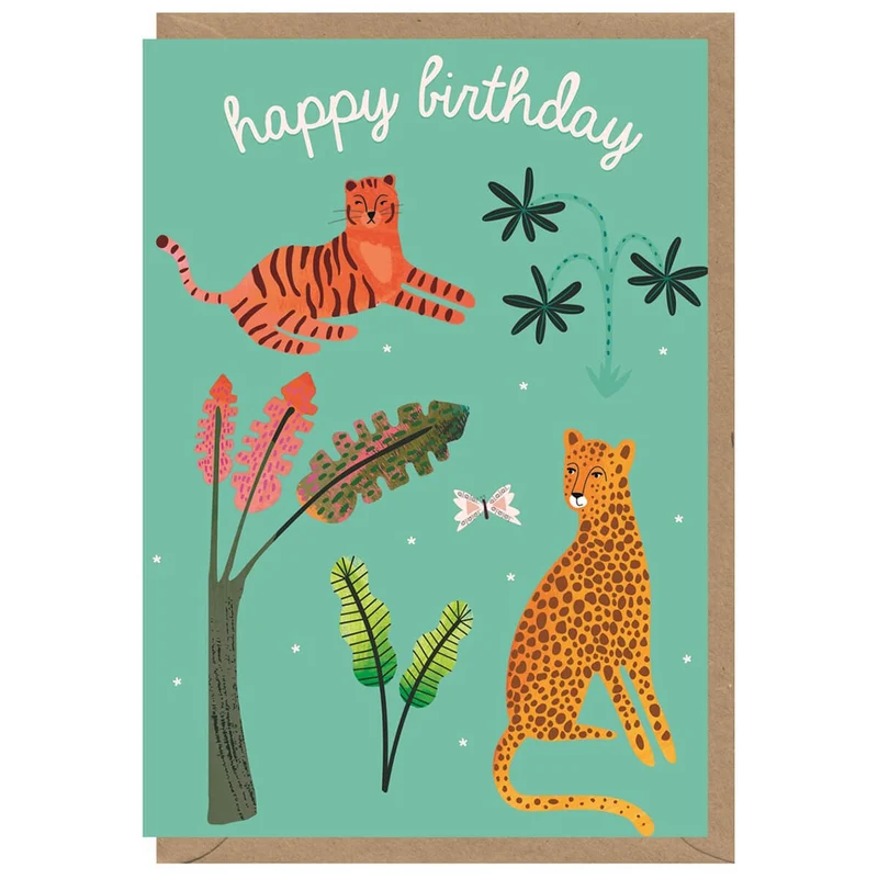 Happy Birthday Tiger And Cheetah Greetings Card by Elena Essex for Earlybird Designs