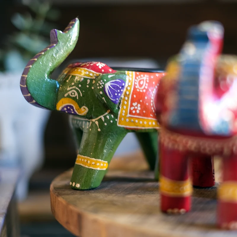 Värmeljushållare träelefant (flera färger)