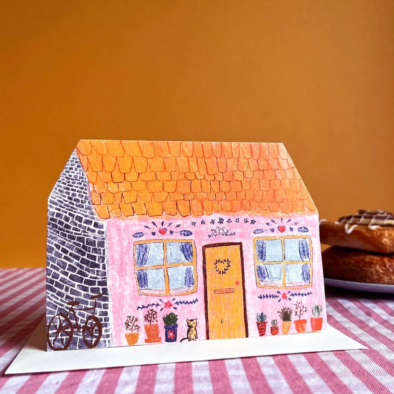 Pink Cottage Dream Home Greetings Card by Laura Skilbeck Cards