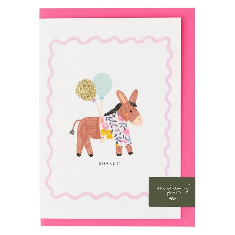 Liberty Donkey Birthday Greetings Card in Wiltshire Bud Liberty Print by The Charming Press