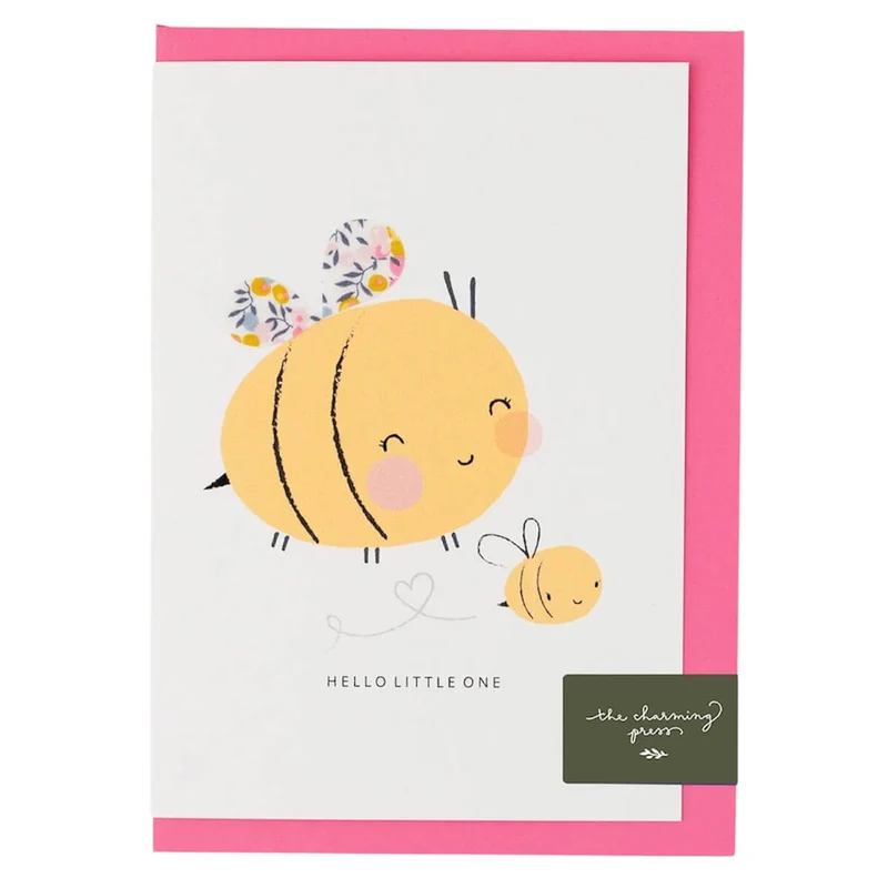 Liberty Bee New Baby Greetings Card in Wiltshire Bud Liberty Print by The Charming Press