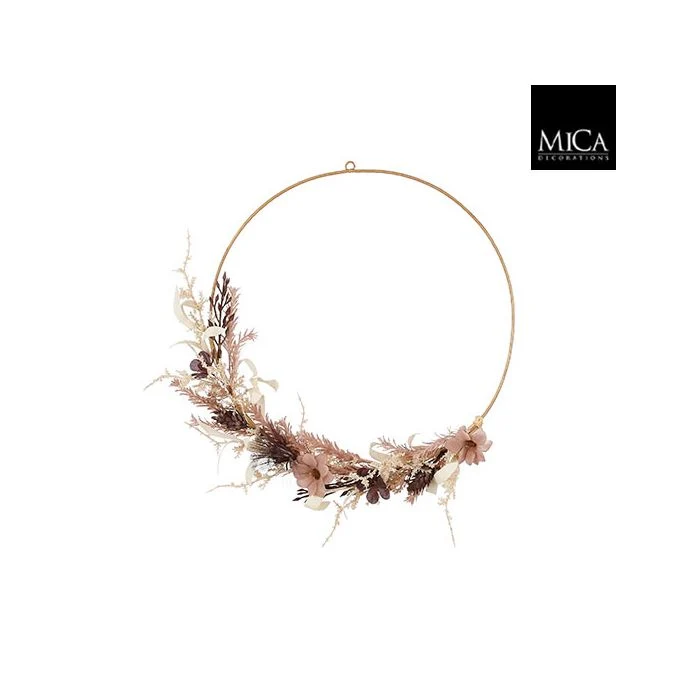 Ring med konstgjorda blommor i torkad look brun