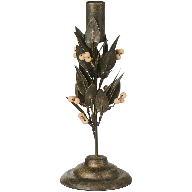 Ljusstake för kronljus med metallblad och träkulor