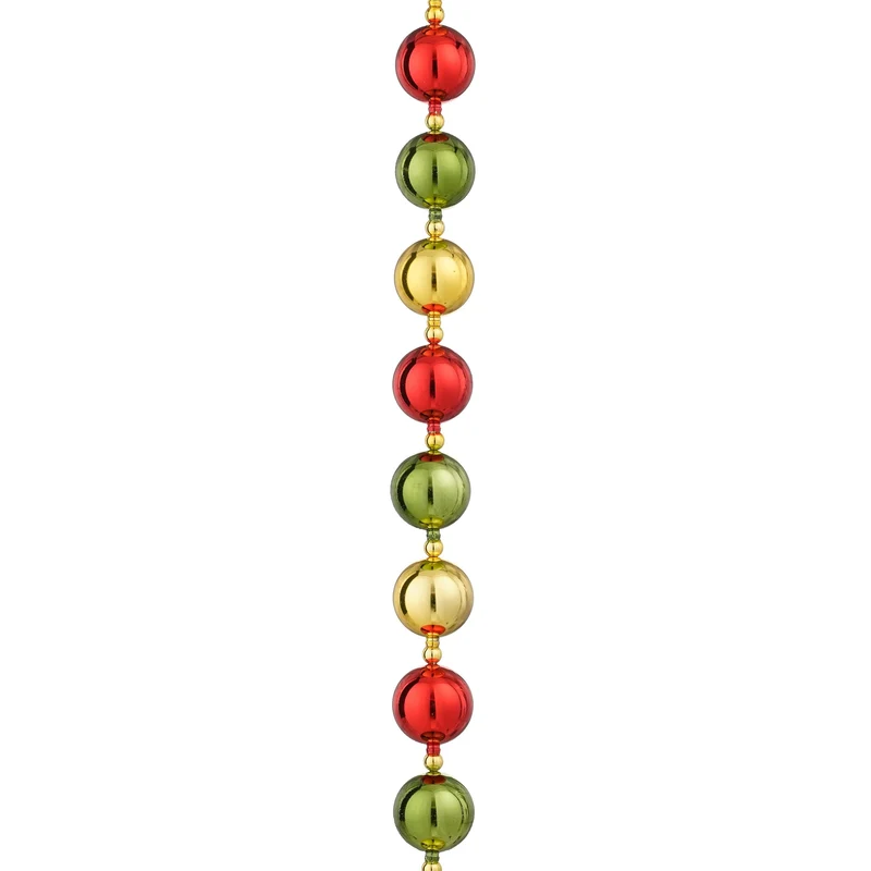 Girlang med julkulor i grönt, rött och guld, 210 cm