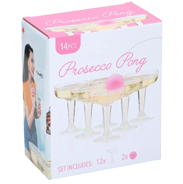 Prosecco Pong | Partyspill med 12 glass og rosa baller