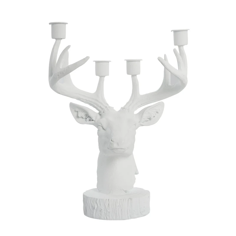 Serafina hjorthuvud adventsljusstake 31 cm. vit