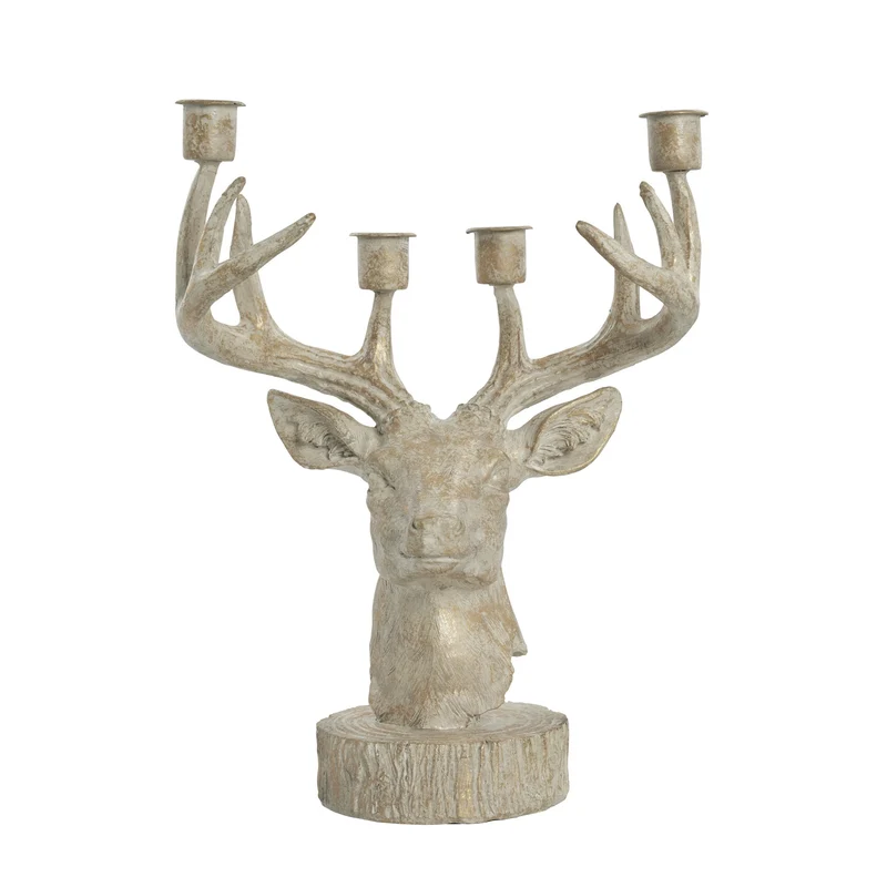 Serafina hjorthuvud adventsljusstake 31 cm. ljust guld