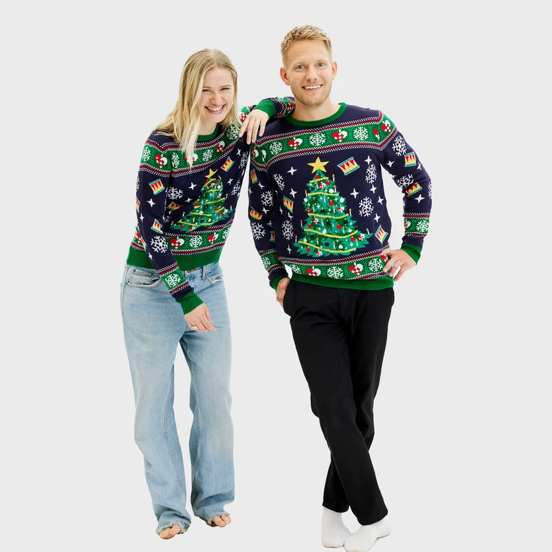 Juletræets Julesweater Navy med lys - Herre