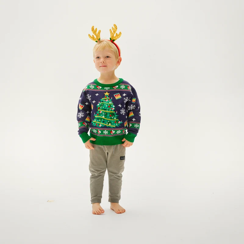 Juletræets Julesweater Navy LED - Børn