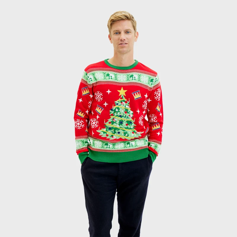 Juletræets Julesweater Rød med lys - Herre
