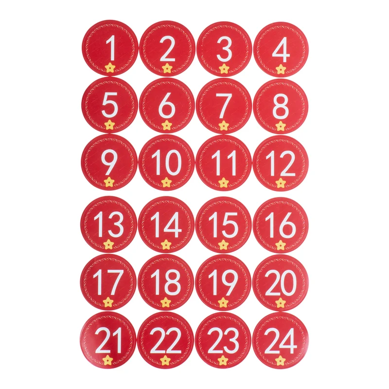 Klisterlappar numrerade 1-24 för Adventskalender