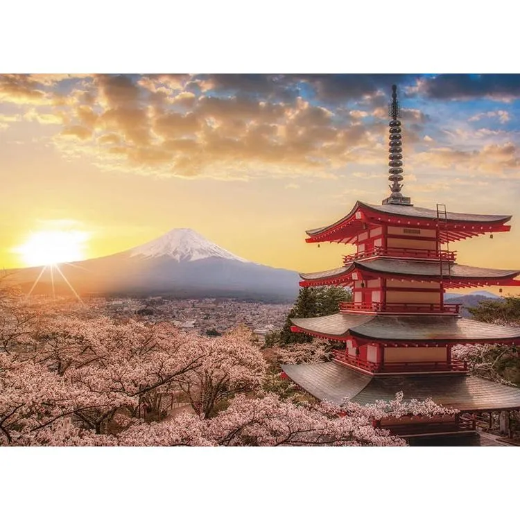 Pussel Fuji och Körsbärsblommor i gryningen Yamanashi 500 bitar YAM-05-1023 YANOMAN