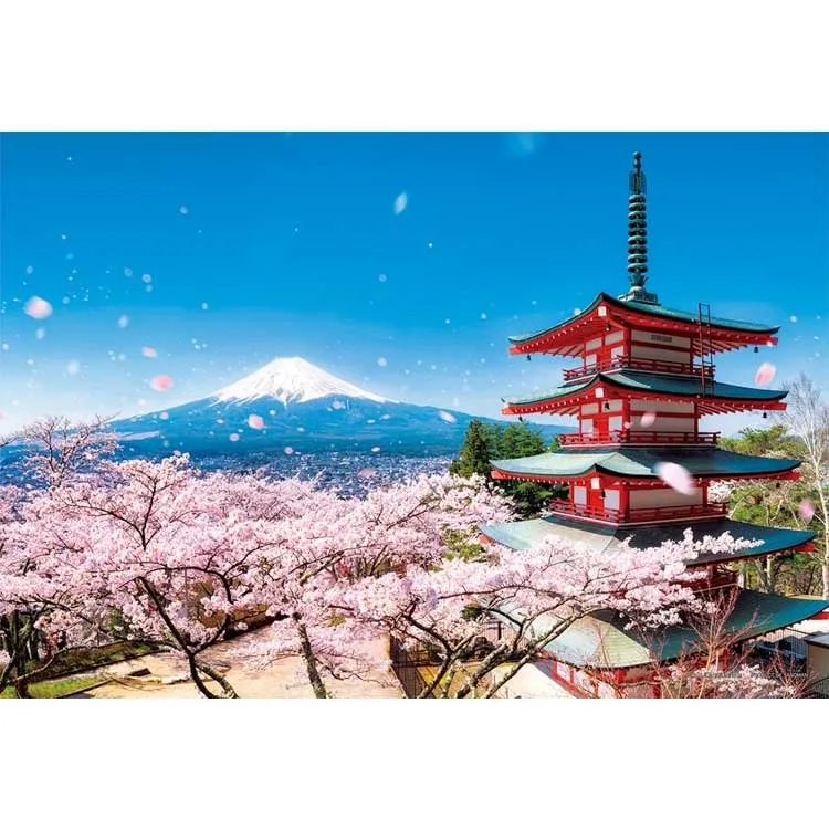 Pussel Mount Fuji och Körsbärsblommornas Snöstorm Femvåningspagoden Yamanashi 108 Bitar YAM-01-2092 YANOMAN