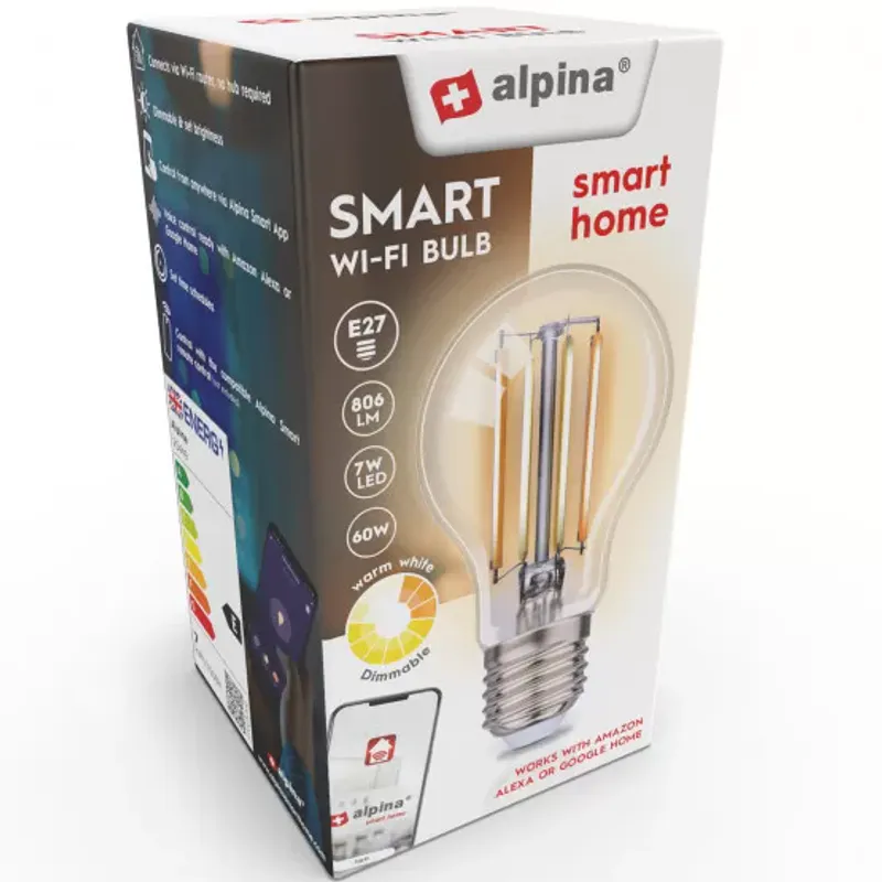 Alpina WiFi Smart E27 LED 7W Varm Hvit | Enkel Lysstyring