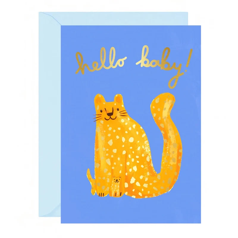 Hello Baby Leopard Blue Greetings Card by Ickaprint