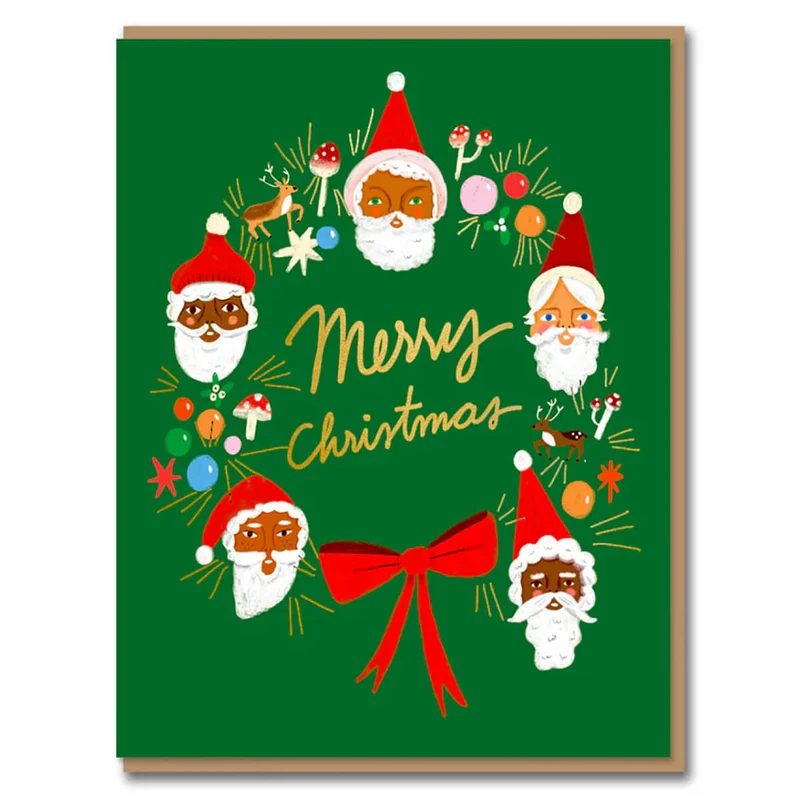 Father Christmas Wreath Greetings Card by Carolyn Suzuki for 1973