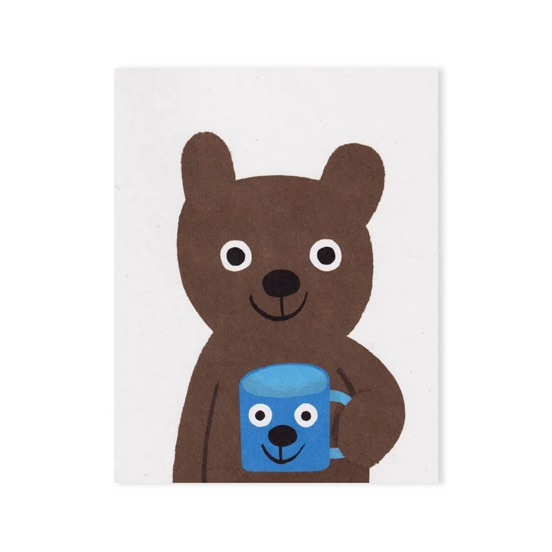 Beverage Bear Mini Greetings Card by Lisa Jones Studio