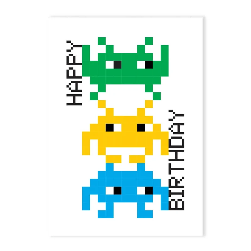 Invader Stack Birthday Greetings Card by Dicky Bird