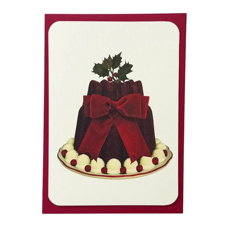 Plum Pudding Red Bow Christmas Greetings Card by Canonbury Press