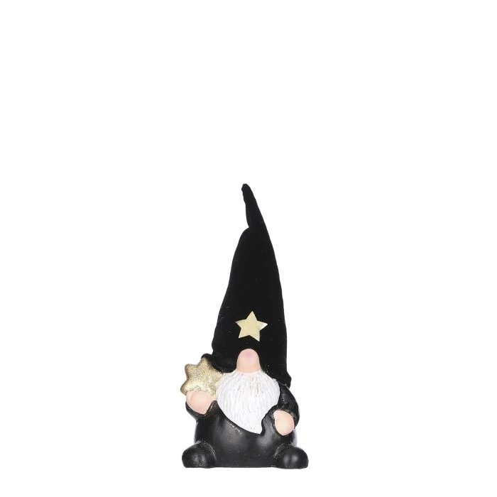 Tomte i svart keramik med mjuk mössa