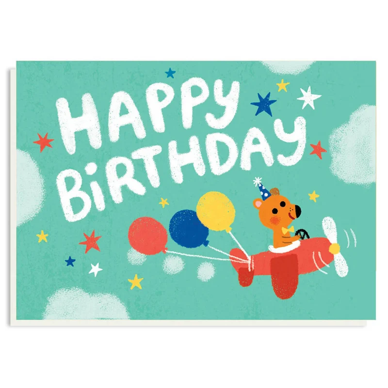 Birthday Bear Plane Greetings Card by Grace Habib for Stormy Knight