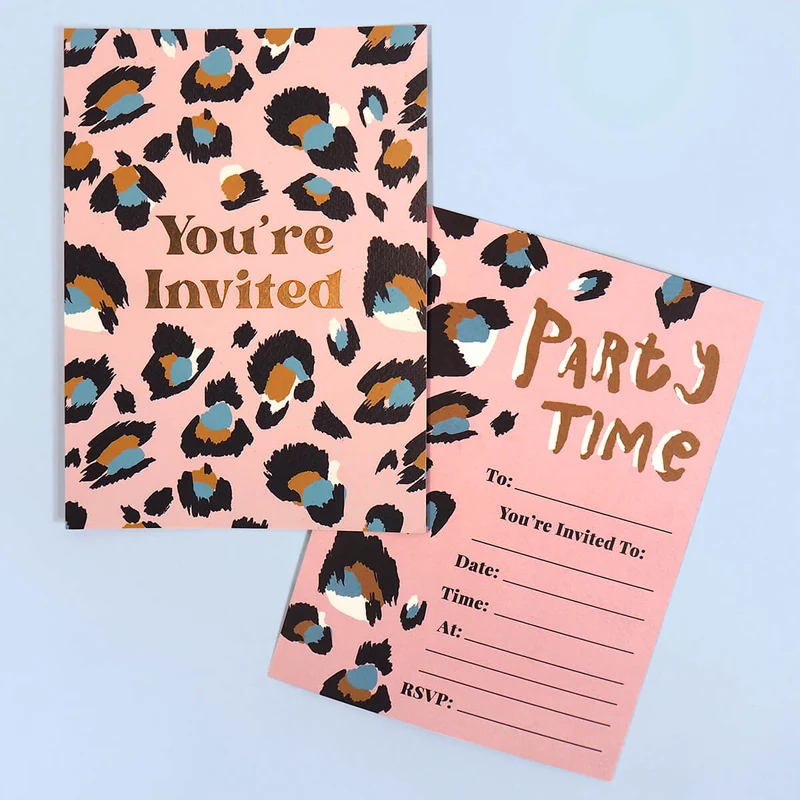 Pink Leopard Party Invitations (Pack of 10) by Eleanor Bowmer