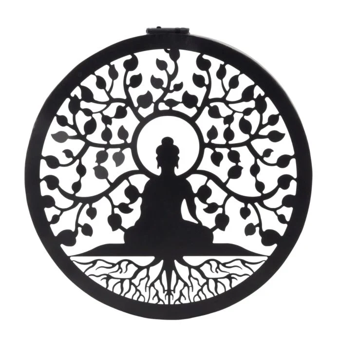 Väggdekoration med Buddha och soldrivna LED-lampor