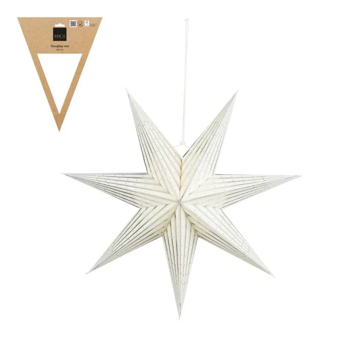 Julstjärna vit med silvermönster 60 cm i dia