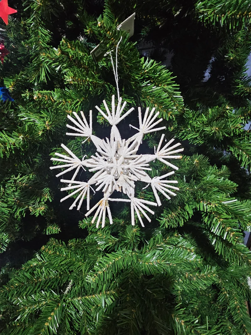 Juletrepynt snøkrystall med glitter og perler -15 cm
