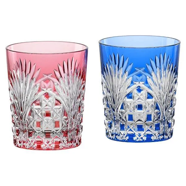 Kagami Kristall Edo Kiriko Glas Röd Blå TPS370-2943-AB