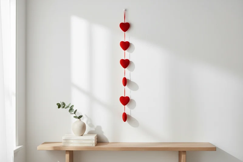 Dekor Hjerter i Ranke 90cm Velur - 6 Hjerter 9 cm | Valentinsdag Pynt