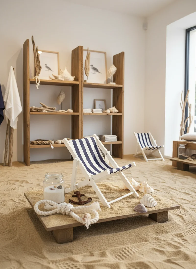 Maritim Strandstol i Tre 35cm - Sammenleggbar Sommerdekorasjon