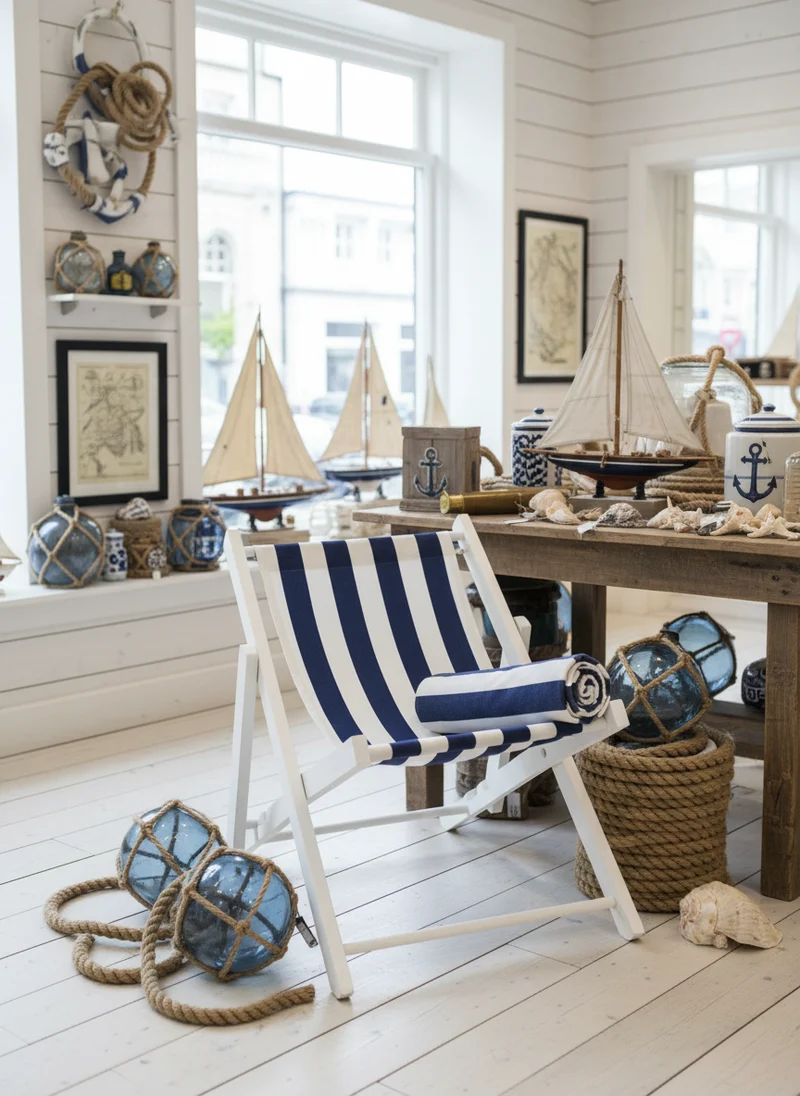 Maritim Strandstol 45 cm - Sammenleggbar Dekorstol i Tre |