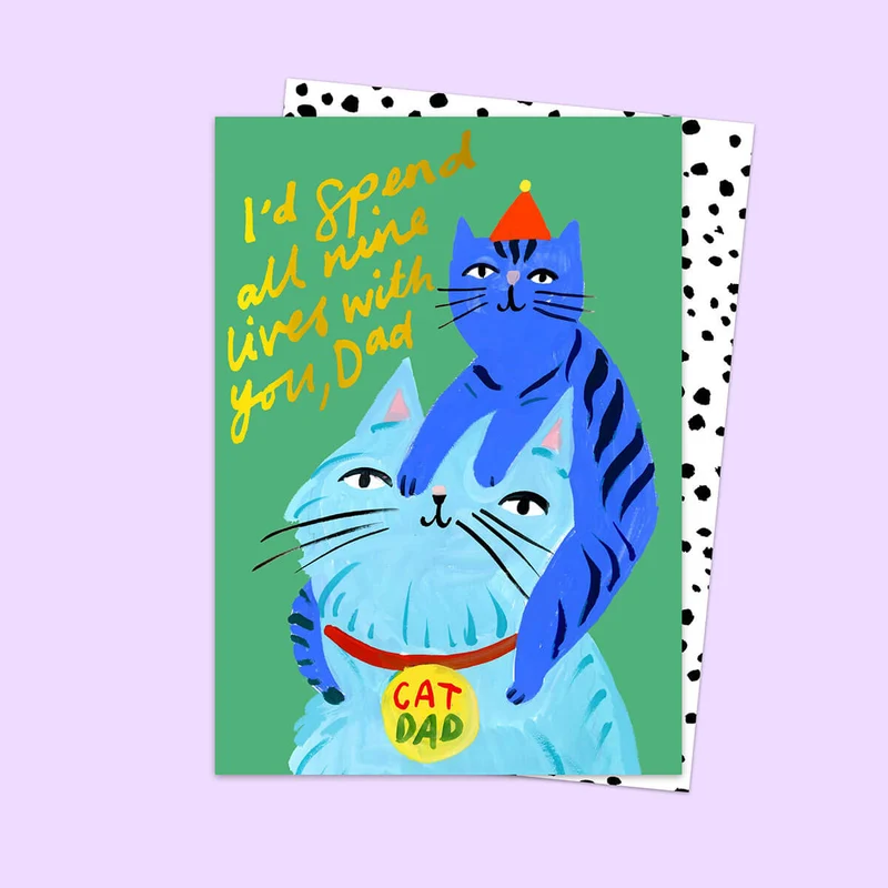 I'd Spend 9 Lives With You Cat Dad Greetings Card by Eleanor Bowmer