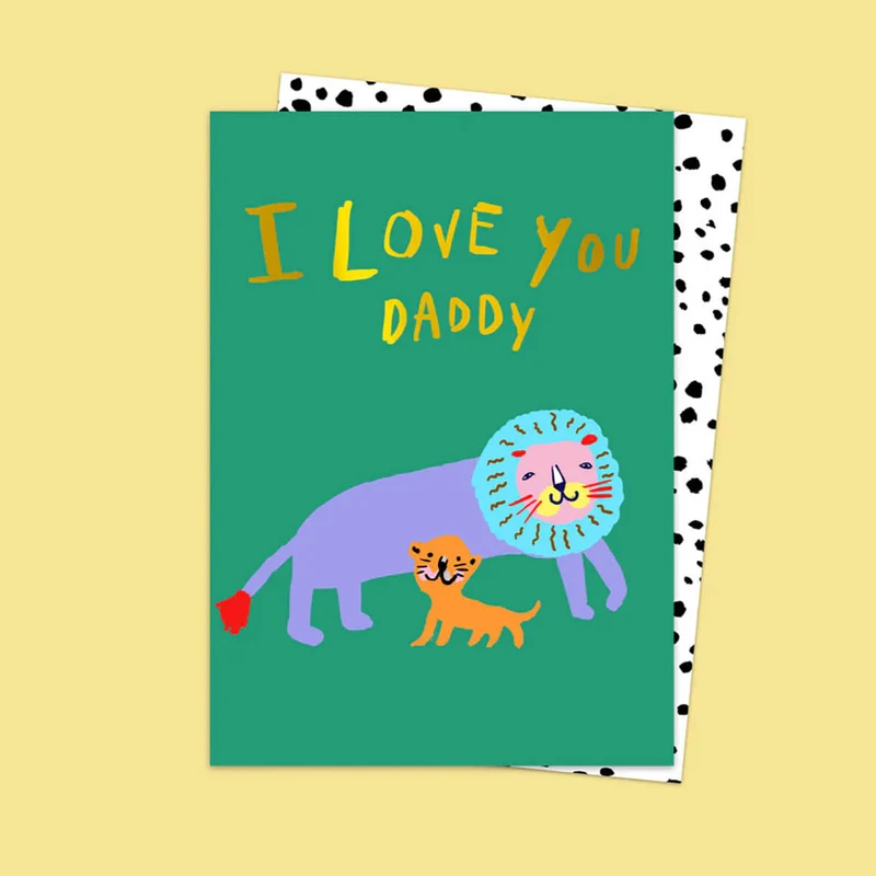 I Love You Daddy Lion Cub Greetings Card by Eleanor Bowmer