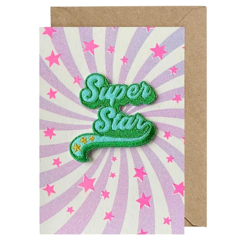 Super Star Lilac Iron On Patch Greetings Card by Petra Boase
