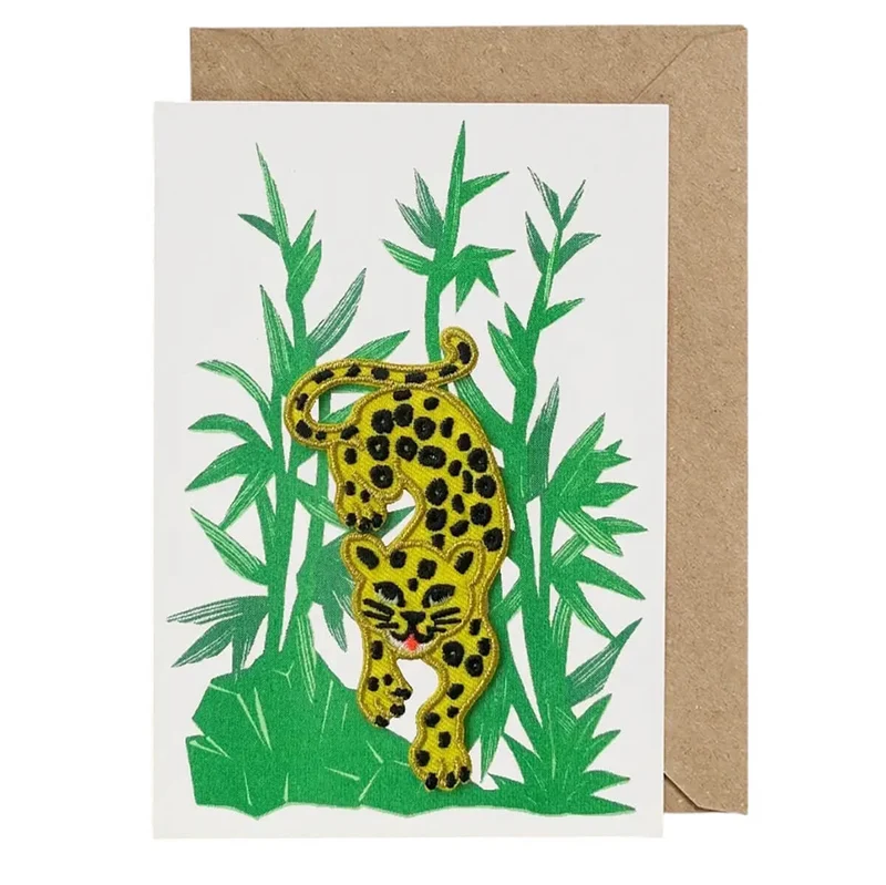 Stalking Leopard Iron On Patch Greetings Card by Petra Boase
