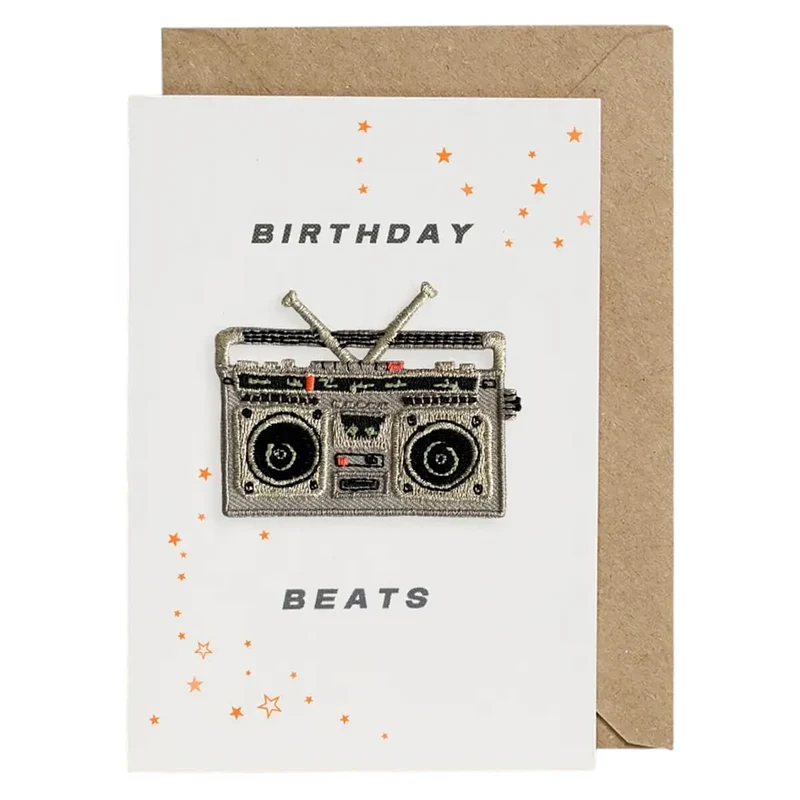 Boom Box Iron On Patch Greetings Card by Petra Boase