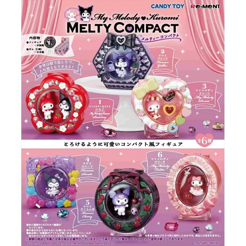 Re-Ment Sanrio My Melody Kuromi Melty Compact – Komplett set med 6, Full låda