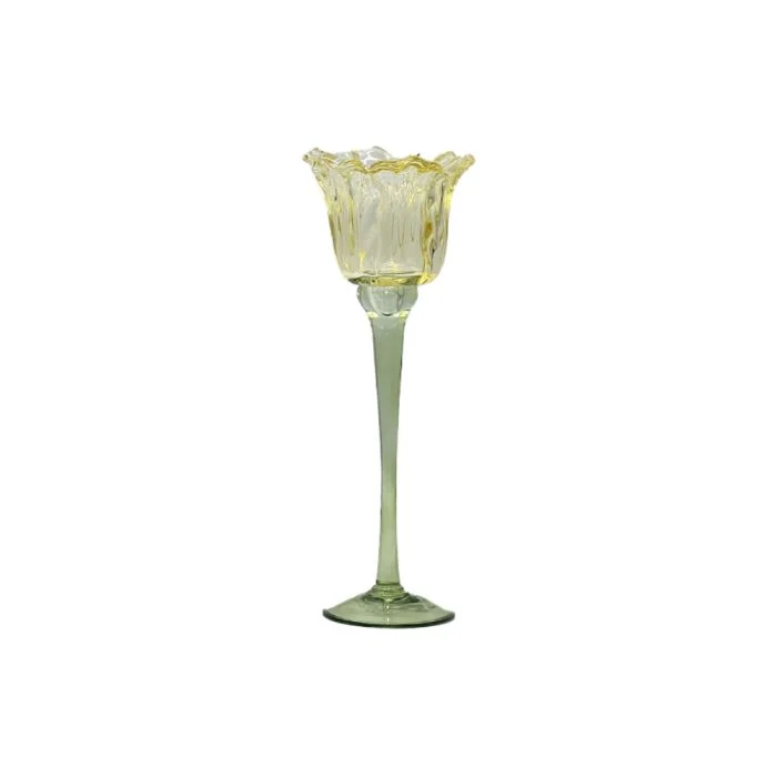 Ljusstake i glas tulpan ljusgul 26 cm hög